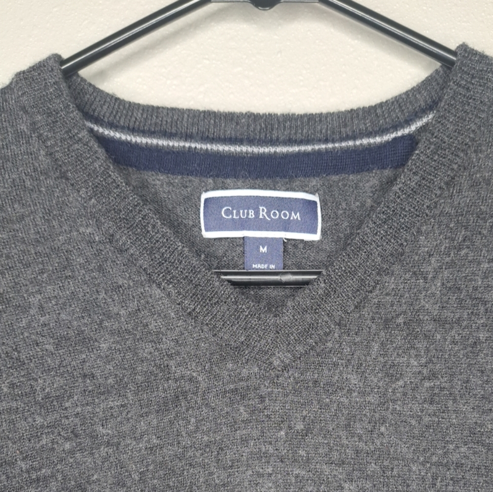 Club Room Men's Ribbed Trim V-Neck Sweater Dark Charcoal Size Medium Long Slv - Picture 5 of 15